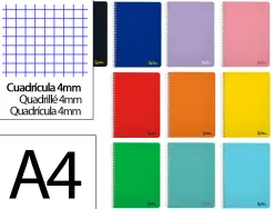 Cahier spirale liderpapel a4 serie smart couverture cartonnee souple 80f 75g/m2 5x5mm double marge 4 trous