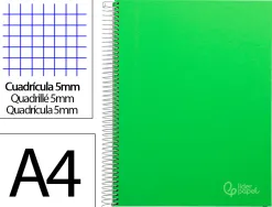 Cahier spirale liderpapel jolly couverture contrecollée a4 280p 75g/m2 5x5mm microperforé 4 trous coloris vert