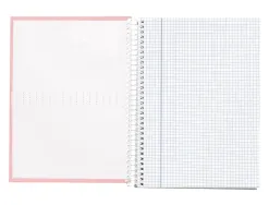 Cahier spirale liderpapel crafty couverture contrecollée a5 240p 90g/m2 5x5mm microperforé 6 trous coloris rose