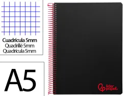Cahier spirale liderpapel a5 micro wonder 240 pages 90g 5x5mm 6 trous 5 bandes couleurs noir