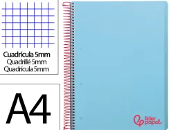 Cahier spirale liderpapel a4 micro wonder 240 pages 90g 5x5mm 4 trous 5 bandes couleurs bleu ciel