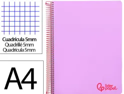 Cahier spirale liderpapel a4 micro wonder 240 pages 90g 5x5mm 4 trous 5 bandes couleurs violet