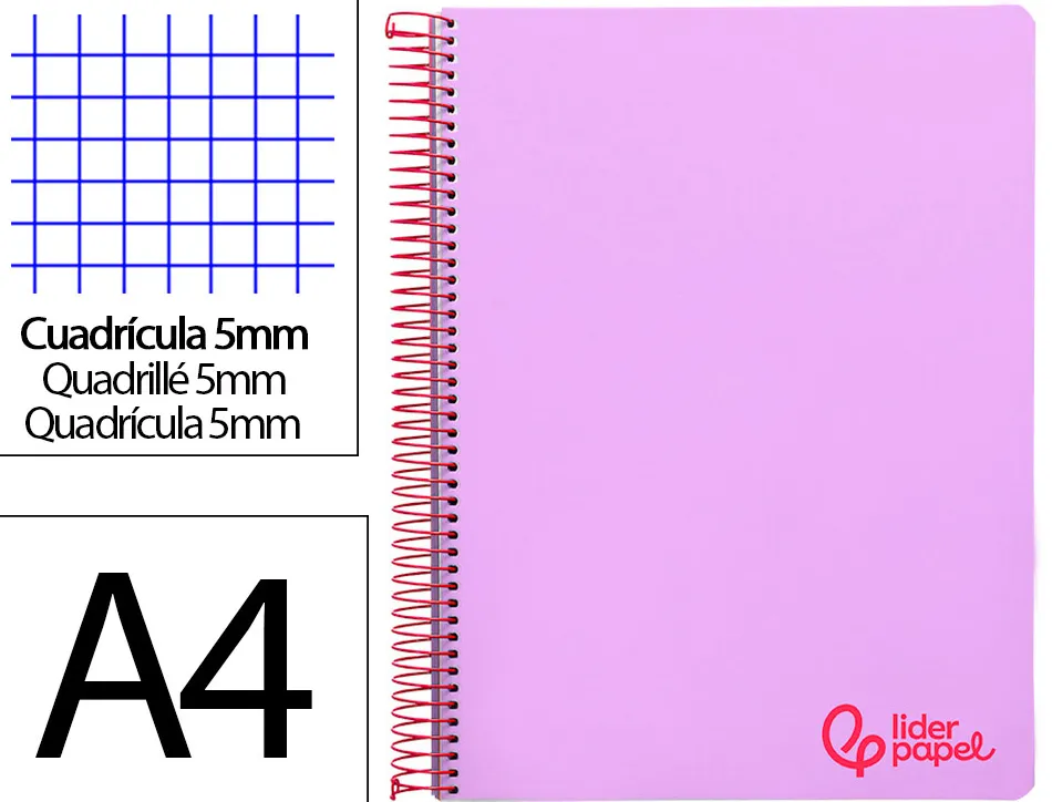 Cahier spirale liderpapel a4 micro wonder 240 pages 90g 5x5mm 4 trous 5 bandes couleurs violet