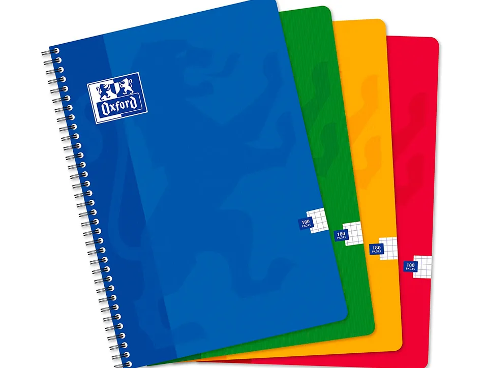 Cahier spirale oxford couverture cartonnée reliure intégrale optik paper a4 21x29,7cm 180 pages 90g 5x5mm 4 trous