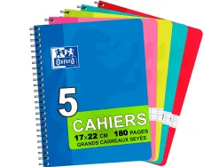 Cahier spirale oxford couverture cartonnée reliure intégrale optik paper a5+ 17x22cm 180 pages 90g séyès 4 trous