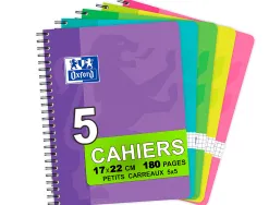Cahier spirale oxford couverture cartonnée reliure intégrale optik paper a5+ 17x22cm 180 pages 90g 5x5mm 4 trous