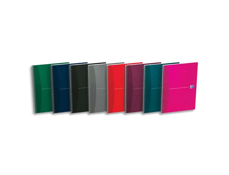 Cahier spirale oxford essentials · a4 (21×29,7 cm) · 100 pages · ligne 7 mm · couverture carte souple · coloris assortis