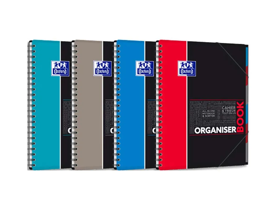 Cahier spirale oxford organiser book optik paper couverture pp a4 160 pages 5x5mm détachables 4 trous