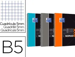 Cahier spirale oxford study nomadbook reliure intégrale b5 176x250mm 160 pages 90g quadrillage 5mm
