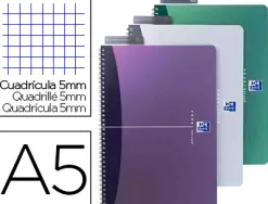 Cahier spirale oxford urban mix couverture polypropylène biface a5 100 pages 5x5mm règle marque-page coloris assortis
