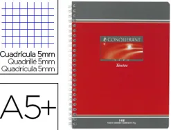 Cahier textes piqué conquérant sept couverture offset a5+ 17x22cm 124 pages 70g quadrillage 5x5