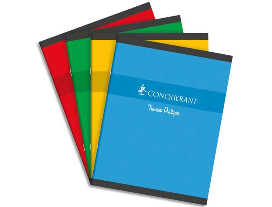 Cahier travaux pratiques piqué conquérant sept couverture offset a5+ 17x22cm 96 pages 70g 48 séyès/48 unies