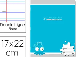 Cahier travaux pratiques conquerant agrafe couverture carte 17x22cm 32 pages unies double ligne 5mm 90g