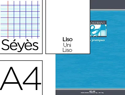Cahier travaux pratiques piqué conquérant sept couverture offset a4 21x29,7cm 96 pages 70g 48 séyès/48 unies dessin 120g
