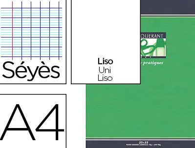 Cahier travaux pratiques piqué conquérant sept couverture offset a4 21x29,7cm 64 pages 70g 32 séyès/32 unies dessin 120g