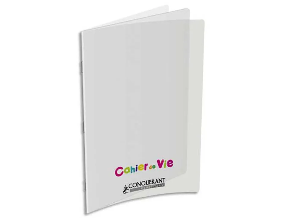 Cahier vie agrafé conquérant classique couverture polypropylène a4+ 24x32cm 96 pages 48 lignées 10mm/48 unies 90g