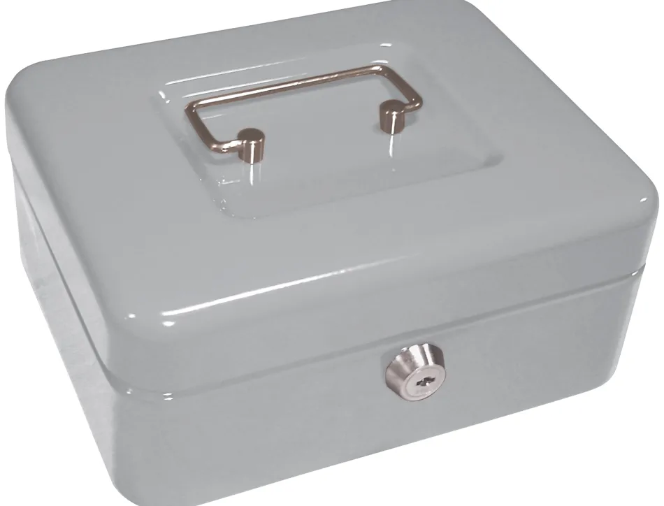 Caisse monnaie q-connect structure acier 0.8mm épaisseur plateau amovible espace billets 200x160x90mm coloris argent