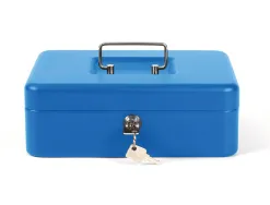 Caisse monnaie q-connect structure acier 0.8mm épaisseur plateau amovible espace billets 250x180x90mm coloris bleu