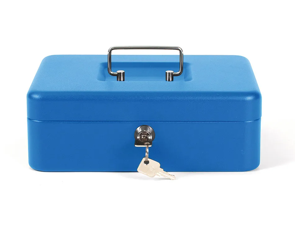 Caisse monnaie q-connect structure acier 0.8mm épaisseur plateau amovible espace billets 250x180x90mm coloris bleu