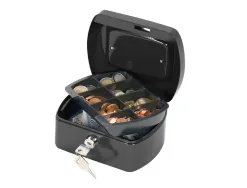 Caisse monnaie q-connect structure acier 0.8mm épaisseur plateau amovible espace billets 152x80x115mm coloris noir
