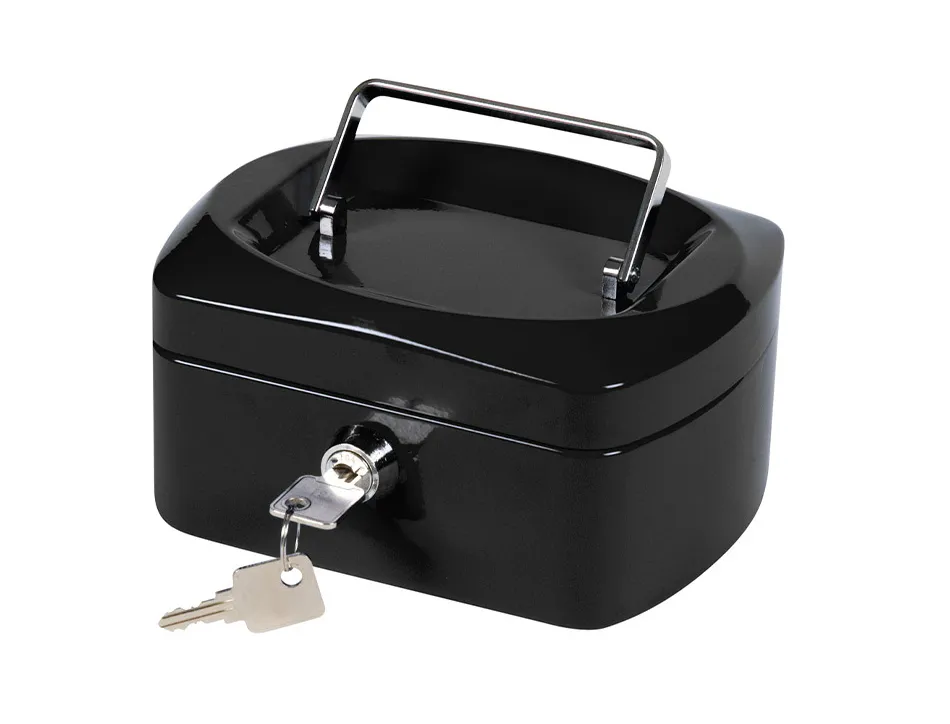 Caisse monnaie q-connect structure acier 0.8mm épaisseur plateau amovible espace billets 152x80x115mm coloris noir