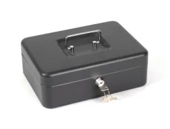 Caisse monnaie q-connect structure acier 0.8mm épaisseur plateau amovible espace billets 250x180x90mm coloris noir