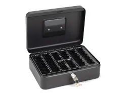 Caisse monnaie q-connect structure acier 0.8mm épaisseur plateau amovible espace billets 250x180x90mm coloris noir