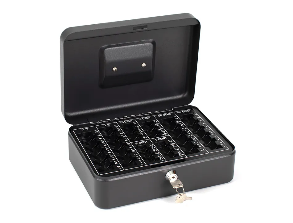 Caisse monnaie q-connect structure acier 0.8mm épaisseur plateau amovible espace billets 250x180x90mm coloris noir
