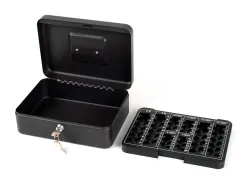 Caisse monnaie q-connect structure acier 0.8mm épaisseur plateau amovible espace billets 250x180x90mm coloris noir