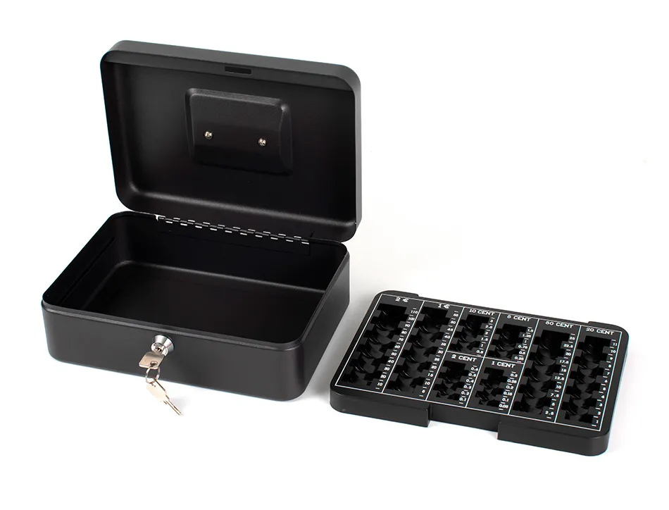 Caisse monnaie q-connect structure acier 0.8mm épaisseur plateau amovible espace billets 250x180x90mm coloris noir