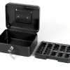 Caisse monnaie q-connect structure acier 0.8mm épaisseur plateau amovible espace billets 200x160x90mm coloris noir