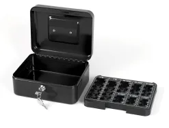 Caisse monnaie q-connect structure acier 0.8mm épaisseur plateau amovible espace billets 200x160x90mm coloris noir