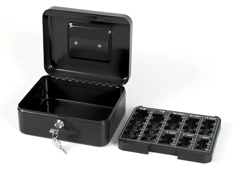 Caisse monnaie q-connect structure acier 0.8mm épaisseur plateau amovible espace billets 200x160x90mm coloris noir