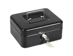 Caisse monnaie q-connect structure acier 0.8mm épaisseur plateau amovible espace billets 200x160x90mm coloris noir