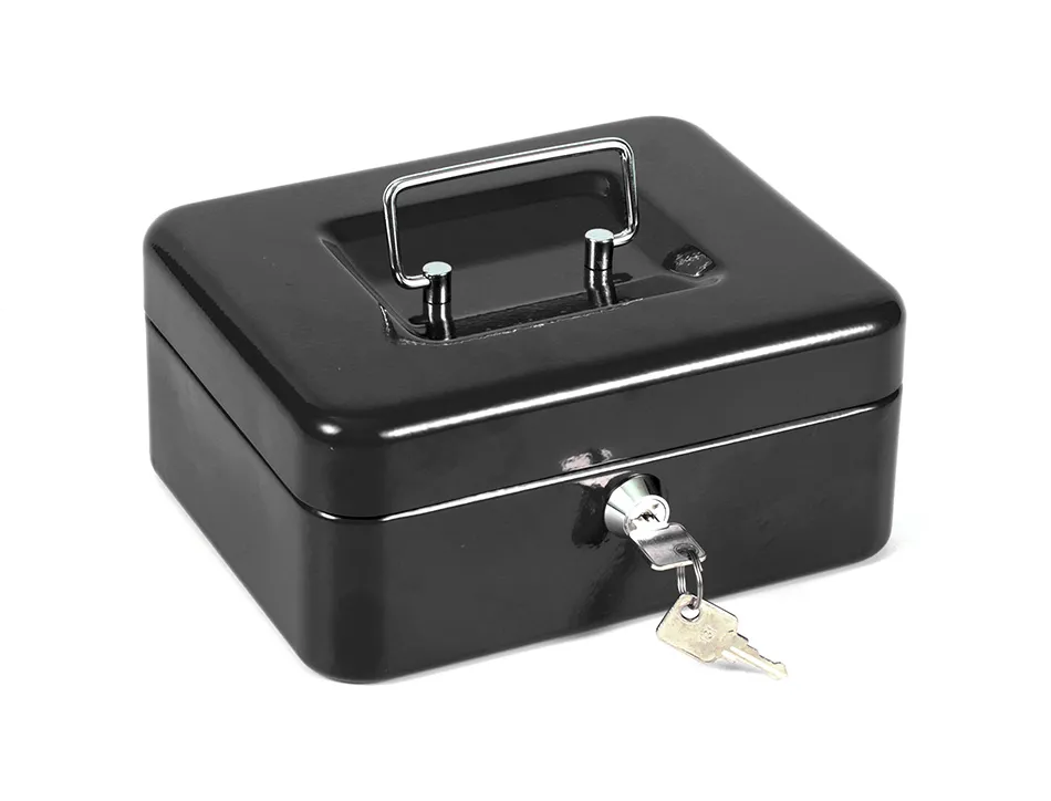 Caisse monnaie q-connect structure acier 0.8mm épaisseur plateau amovible espace billets 200x160x90mm coloris noir