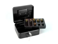 Caisse monnaie q-connect structure acier 0.8mm épaisseur plateau amovible espace billets 200x160x90mm coloris noir