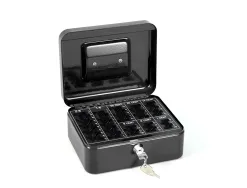 Caisse monnaie q-connect structure acier 0.8mm épaisseur plateau amovible espace billets 200x160x90mm coloris noir