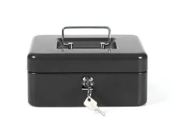 Caisse monnaie q-connect structure acier 0.8mm épaisseur plateau amovible espace billets 200x160x90mm coloris noir