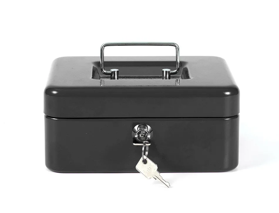 Caisse monnaie q-connect structure acier 0.8mm épaisseur plateau amovible espace billets 200x160x90mm coloris noir
