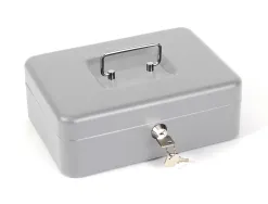 Caisse monnaie q-connect structure acier 0.8mm épaisseur plateau amovible espace billets 250x180x90mm coloris argent