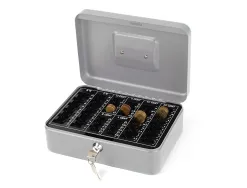Caisse monnaie q-connect structure acier 0.8mm épaisseur plateau amovible espace billets 250x180x90mm coloris argent