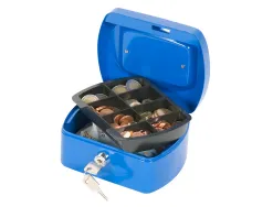 Caisse monnaie q-connect structure acier 0.8mm épaisseur plateau amovible espace billets 152x80x115mm coloris bleu