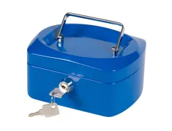 Caisse monnaie q-connect structure acier 0.8mm épaisseur plateau amovible espace billets 152x80x115mm coloris bleu
