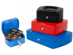Caisse monnaie q-connect structure acier 0.8mm épaisseur plateau amovible espace billets 152x80x115mm coloris bleu