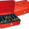 Caisse monnaie q-connect structure acier 0.8mm épaisseur plateau amovible espace billets 250x180x90mm coloris rouge