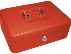 Caisse monnaie q-connect structure acier 0.8mm épaisseur plateau amovible espace billets 250x180x90mm coloris rouge