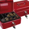 Caisse monnaie q-connect structure acier 0.8mm épaisseur plateau amovible espace billets 200x160x90mm coloris rouge