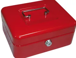 Caisse monnaie q-connect structure acier 0.8mm épaisseur plateau amovible espace billets 200x160x90mm coloris rouge
