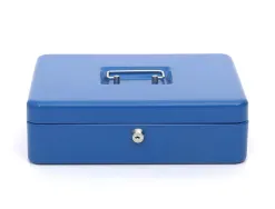 Caisse monnaie q-connect structure acier 0.8mm épaisseur plateau amovible espace billets 300x240x90mm coloris bleu