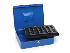 Caisse monnaie q-connect structure acier 0.8mm épaisseur plateau amovible espace billets 300x240x90mm coloris bleu